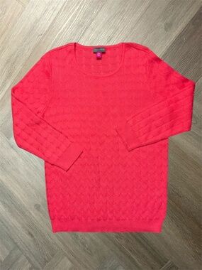 Vince Camuto Pointelle Boho Knit Sweater Womens Petite Medium Coral Pink Preppy